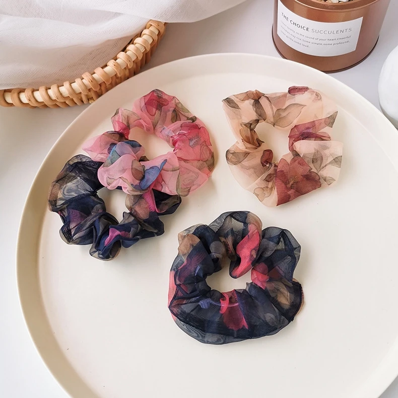 XiaoboACC Scrunchies Корейская версия с цветочным рисунком чернильного цвета Резинка для