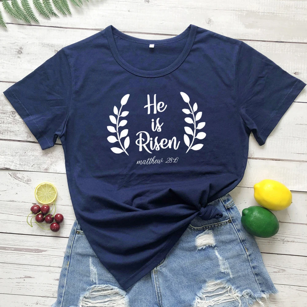 

He Is Risen Matthew 286 T-shirt Casual Unisex Short Sleeve Jesus Bible Tee Shirt Top Women Religious Christian Easter Tshirt