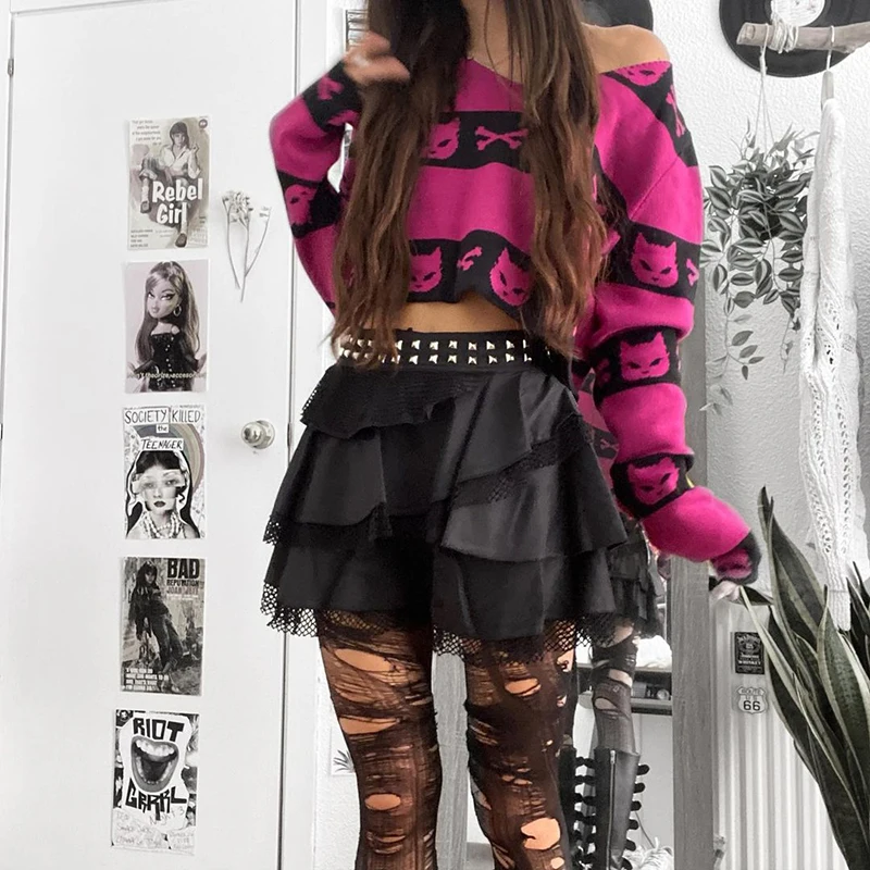 Женский свитер с длинным рукавом InsDoit готический укороченный принтом в стиле