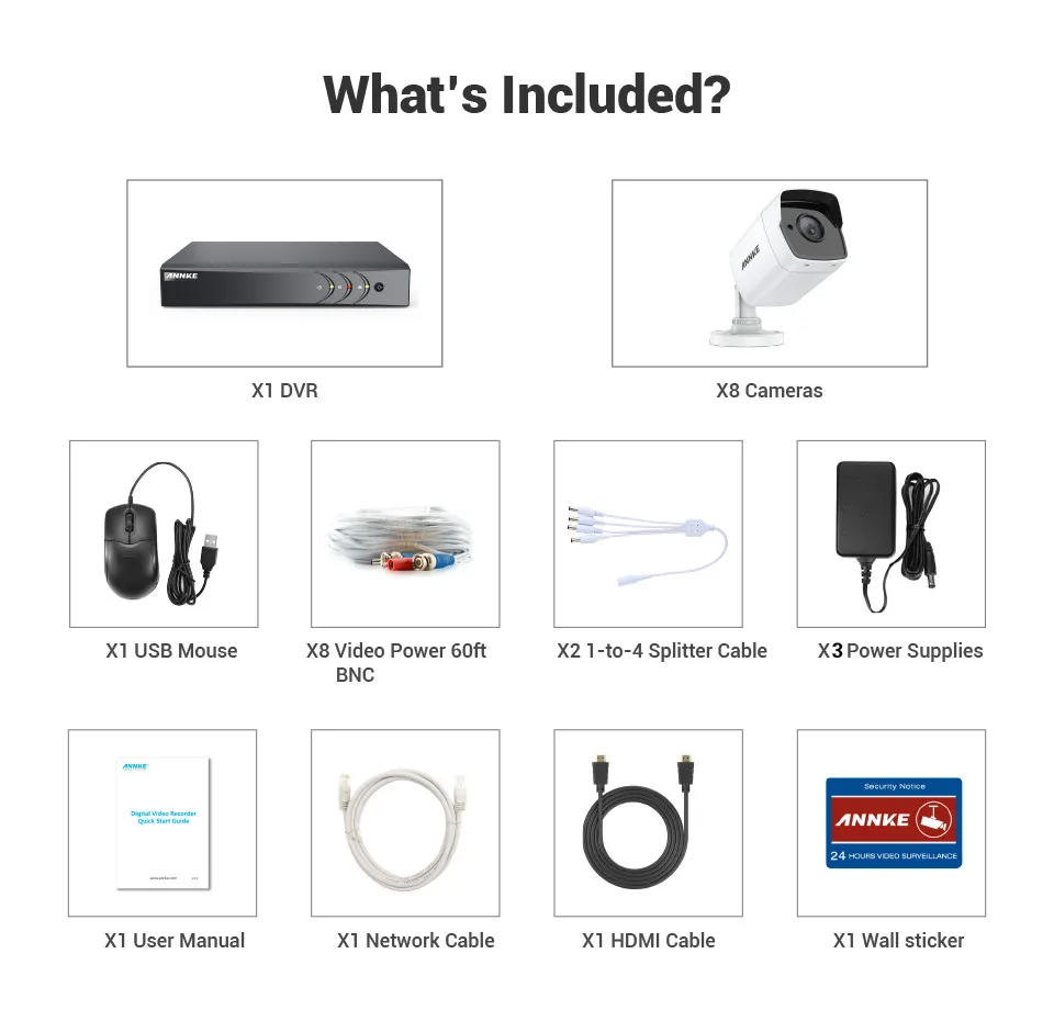 ANNKE 8CH 5MP со сверхвысоким разрешением Ultra HD видео безопасности Системы 5IN1 H.265+ DVR с 8X5 Мп TVI для любых погодных условий CCTV Камеры Скрытого видеонаблюдения комплект с HDD