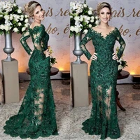 emerald green mermaid lace evening dresses appliques mermaid evening event gown vestidos de soiree prom dress lady custom made