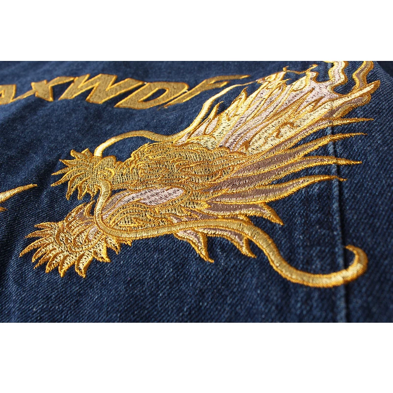 2019 уличная одежда джинсовые куртки для мужчин хип-хоп с вышивкой дракона
