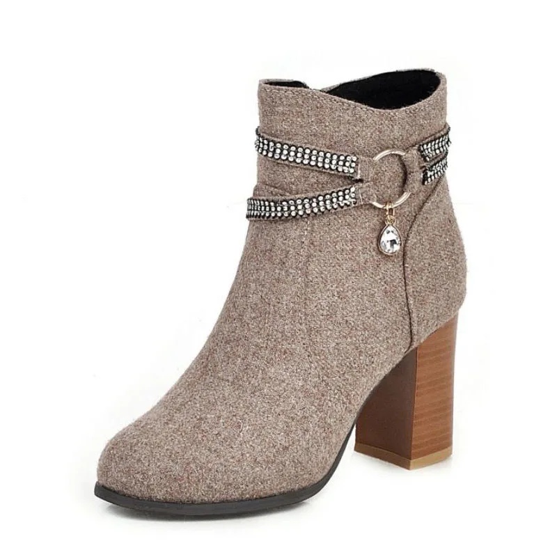 RIZABINA/женские ботильоны размера плюс 34-48 стразы короткая плюшевая обувь с боковой