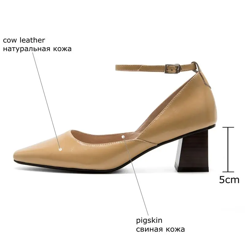 

ALLBITEFO thick heel soft genuine leather high heels sheepskin insole women pumps fashion leisure women heels simple basic shoes