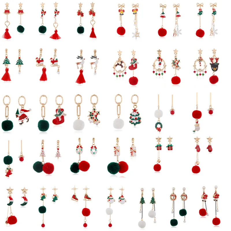 

Fashion Christmas Red Plush Ball Big Hoop Imitation Pearl Dangle Earring Christmas Tree Santa Gloves Boots Ear Jewelry 2021 Cute