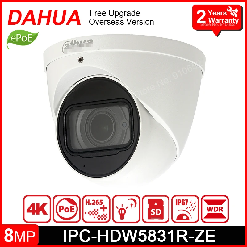 Оригинал Dahua IPC HDW5831R ZE 4K 8MP POE H.265 IP67 ИК 50 м купольная IP камера Камера сети с