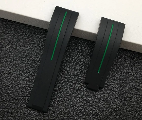 Black green line Топ черный 20 мм 21 мм мягкое натуральное Силиконовое резиновое ремешок для ролевых ремней для Daytona Submariner GMT OYSTERFLEX браслет инструменты - Цвет ремешка: Black green line