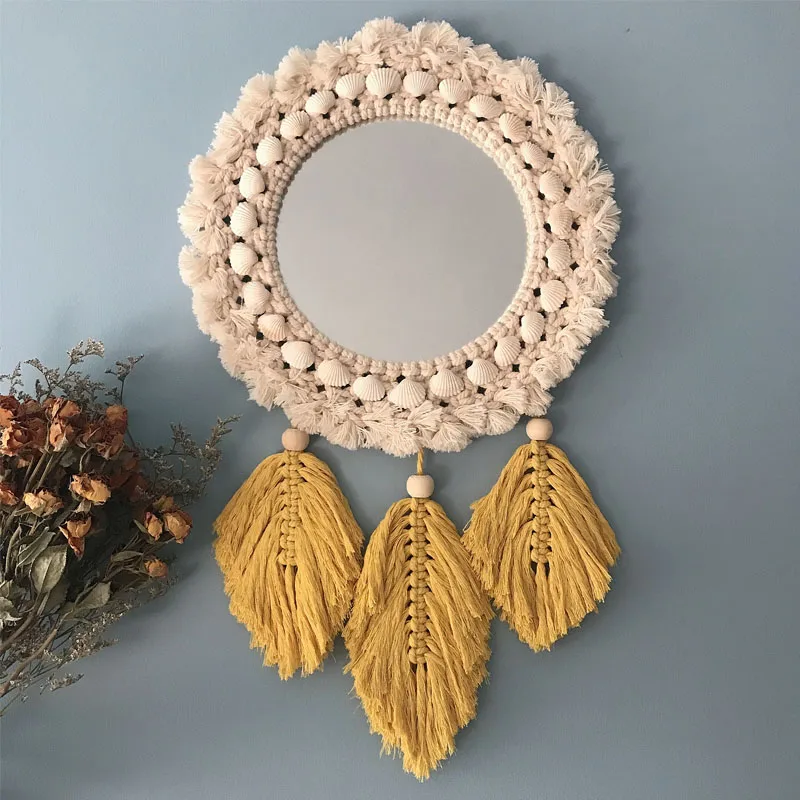 Macrame Feather Wall Mirrors Espejos Decorativos Makeup Mirror Bath Room Tapestry Boho Decor for Home Living | Дом и сад