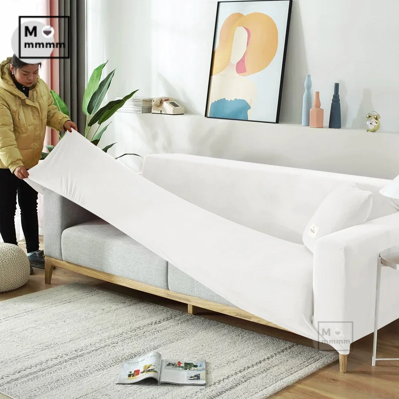 Чехол на угловой диван эластичный белый для гостиной | Дом и сад