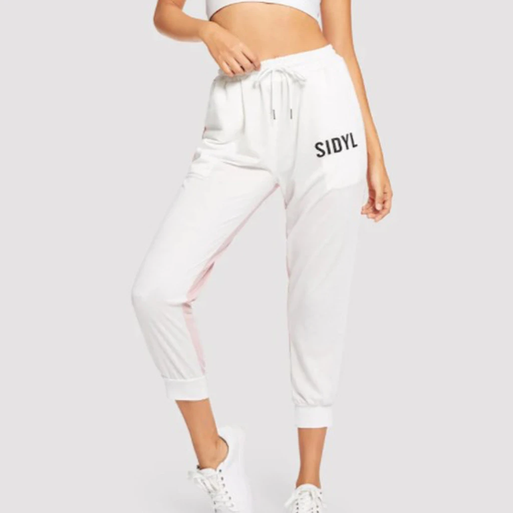 Женские осенние модные штаны с буквенным принтом спортивные Леггинсы для