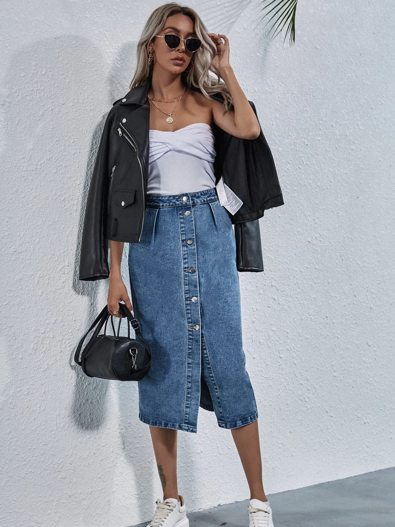 

Single Breasted Knee Length Denim Skirt Women Streetwear Casual Pocket High Waist Straight Jeans Skirt New