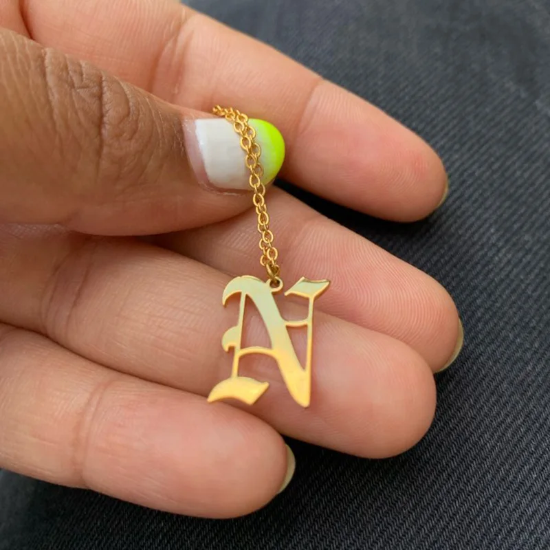 

Old English Letters Necklace For Women Alphabet Pendants Gold Stainless Steel A-Z Letter Pendant Necklace Collares Jewelry Gift