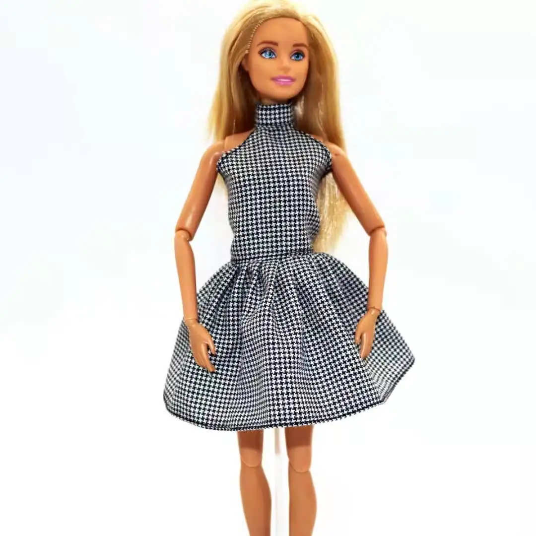 

11.5" Fashion High Neck Houndstooth Dress For Barbie Doll Clothes Vestidos Dancing Costume Outfit 1/6 BJD Accessory Kids DIY Toy