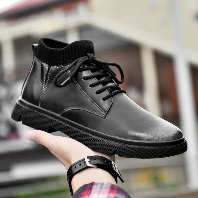 

New Men Boots High Quality Casual Pu Leather Shoes Vintage Lace-up Motorcycle Boots Military Tactical Ankle Shoes Cowboy Botas