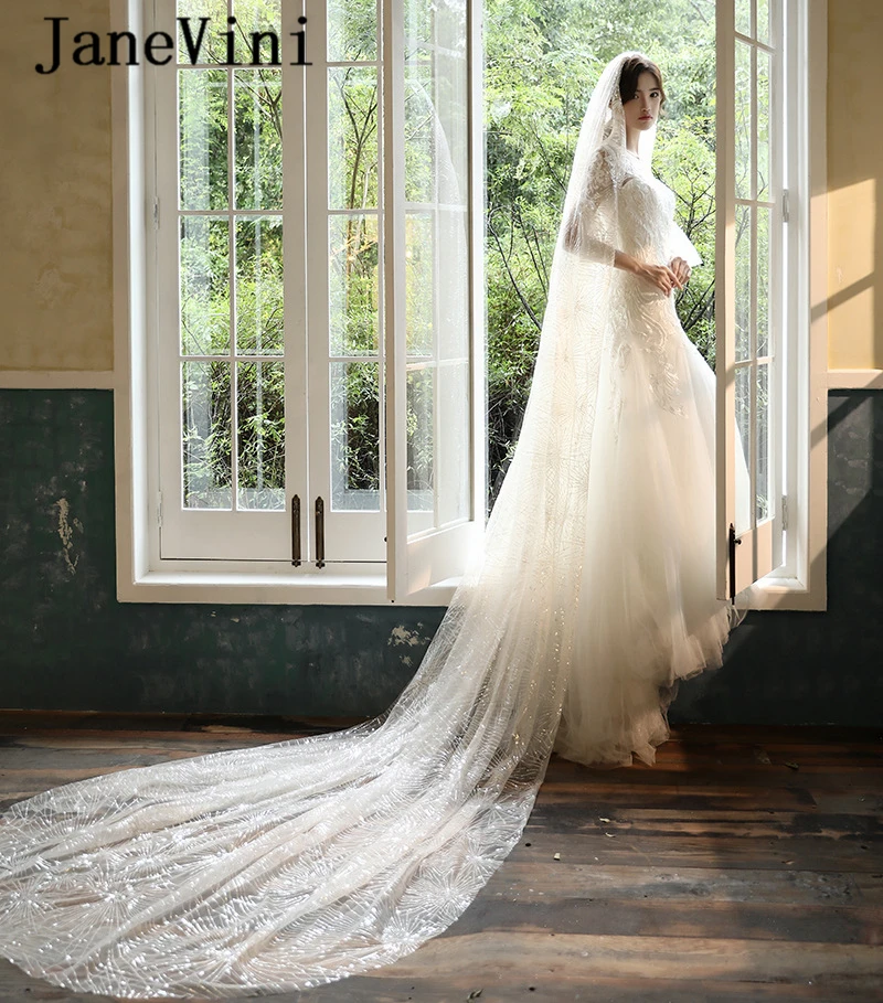 Роскошная блестящая Однослойная свадебная фата с гребнем jaevini Длинная длиной 3 м