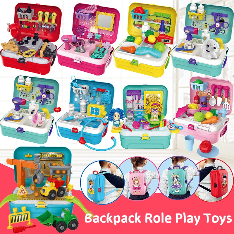 

Children Pretend Play Toys Portable Backpack Simulation Medical Kit Kids Role Play Make up/Kitchen/Shopping/Doctor Toys