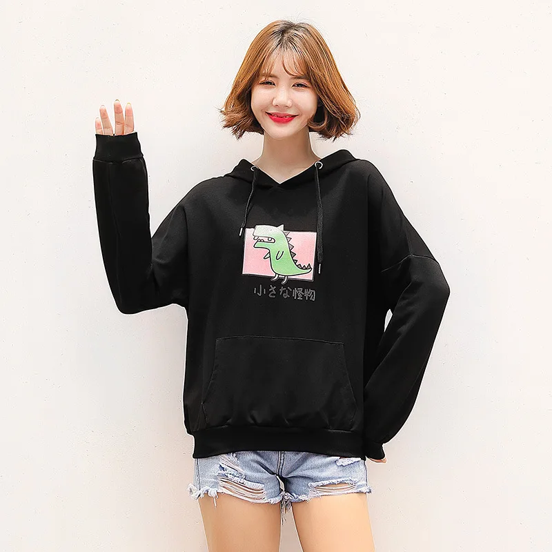 Harajuku топы Женский принт длинный рукав пуловер толстовка с капюшоном женская