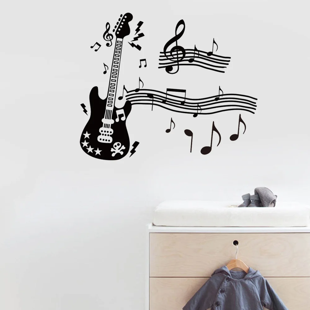 

Musical Notes Guitar Vinyl Wall Stickers Living Room Decals Nursery Home Decor Removable Wallpaper Art Murals