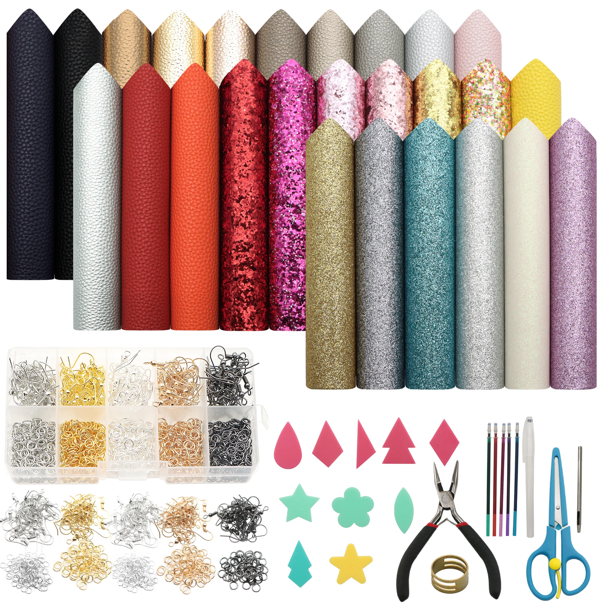 

Faux Leather Earring Making Kit with Tools Assorted Set, Pliers and Cut Molds,Templates for Earrings Making Supplies,1Yc14560