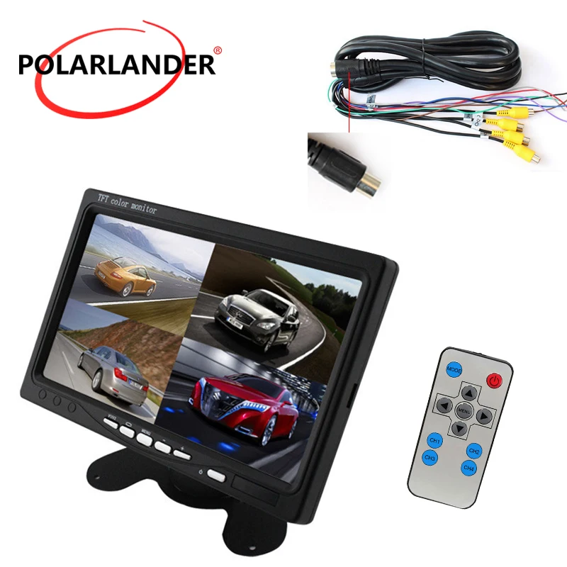 

7" LCD 4CH DC12V-24V Video input Car Video Monitor For Front Rear Side View Camera Quad Split Screen 6 Mode Display