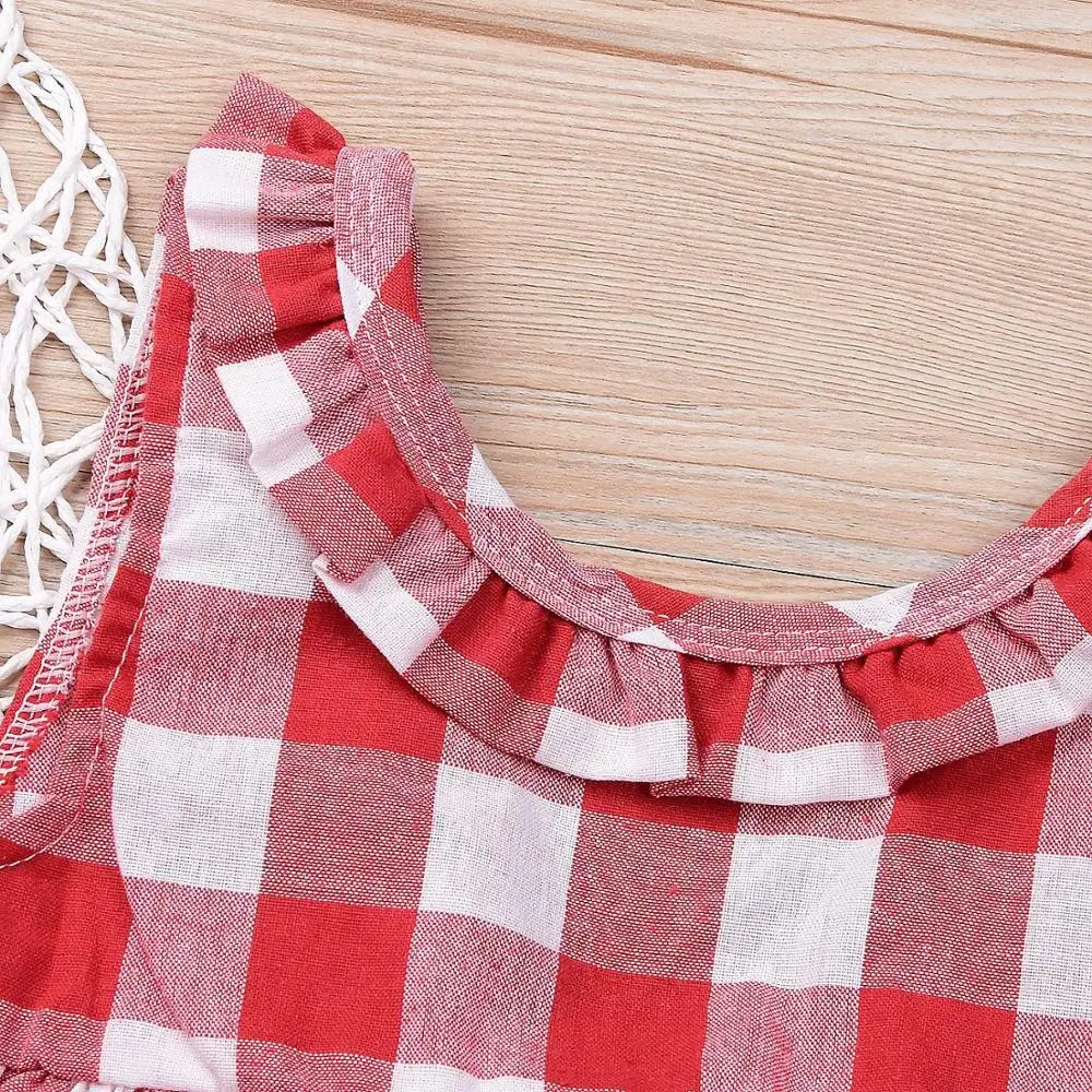 Комплект летней одежды из 3 предметов для новорожденных девочек клетчатая