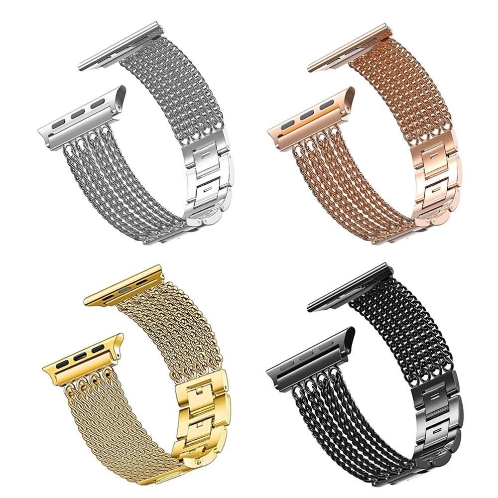 Dressy Bracelet for Apple Watch Series 7 45mm 41mm Women Metal Fancy Tassel Replacement iWatch Band 40mm 38mm 42mm 44mm Silver images - 6