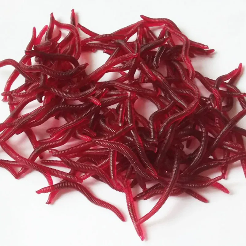 50 шт./лот Мягкая приманка для рыбалки имитация дождевого червя красные черви