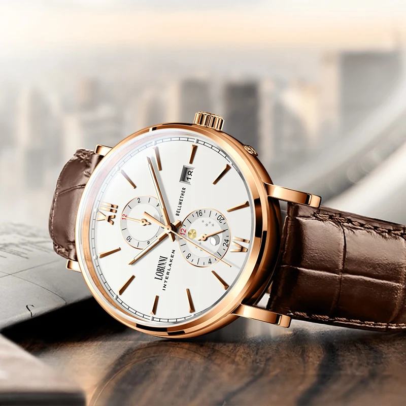 Мужские автоматические механические часы Switzerland LOBINNI мужские люксового бренда