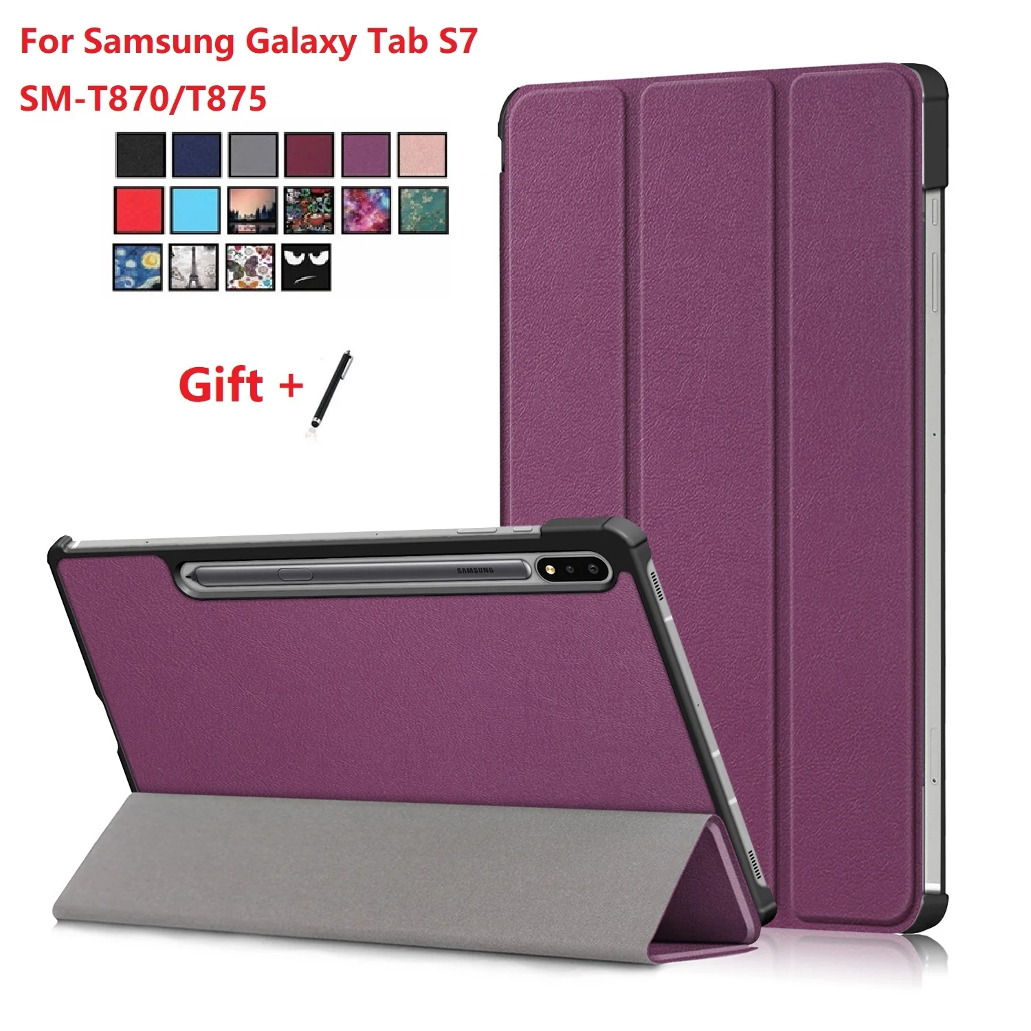 

Case For Samsung Galaxy Tab S7 11'' 2020 with shakeproof Slim Shell Lightweight Leather Stand Cover for SM-T870 T875+ Stylus pen