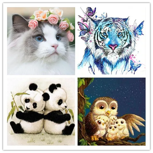 DIY 5D Бриллиантовая мозаичная фигурка животного кошка пижамы для малыша совы
