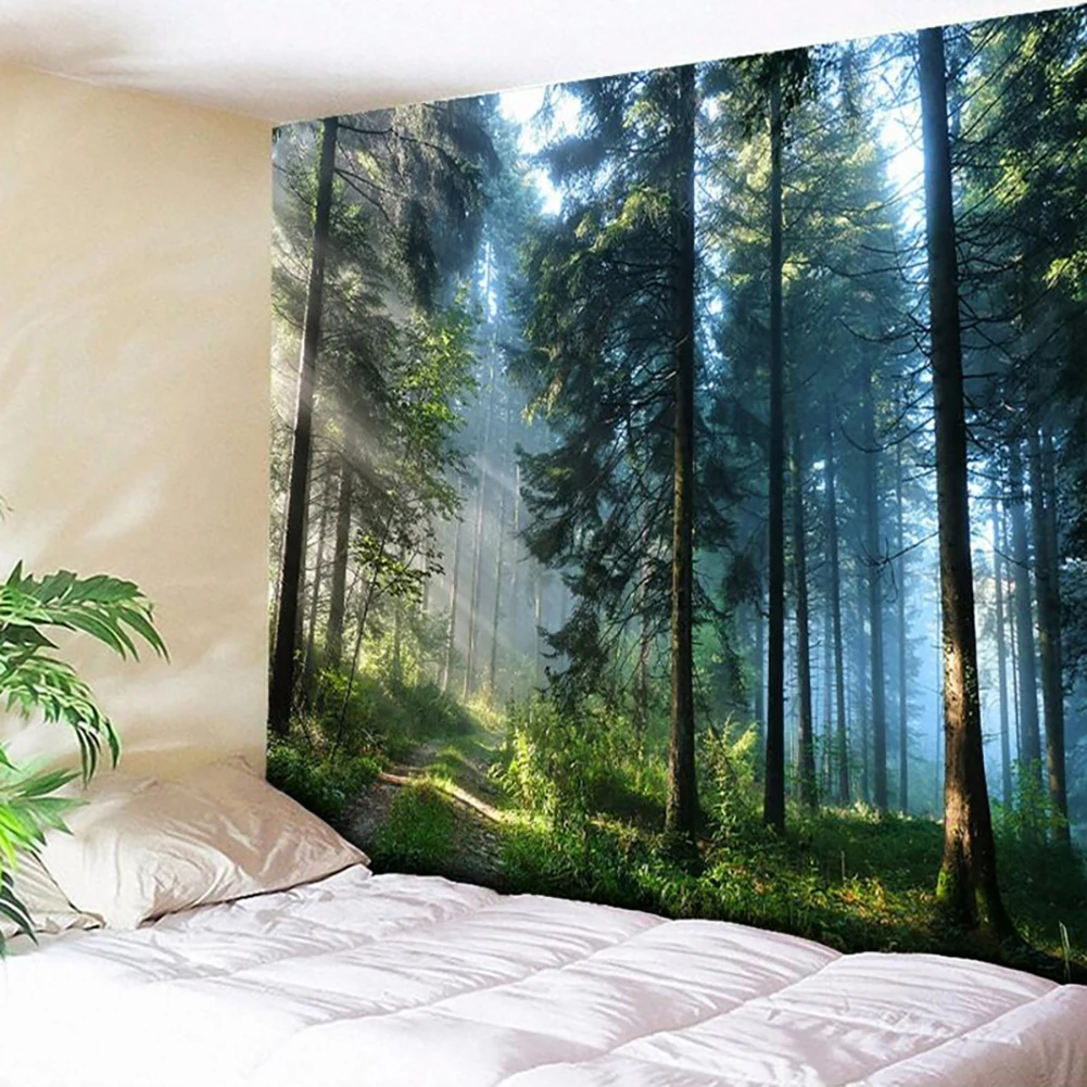 Богемный большой настенный гобелен с принтом природного леса дешевые настенные