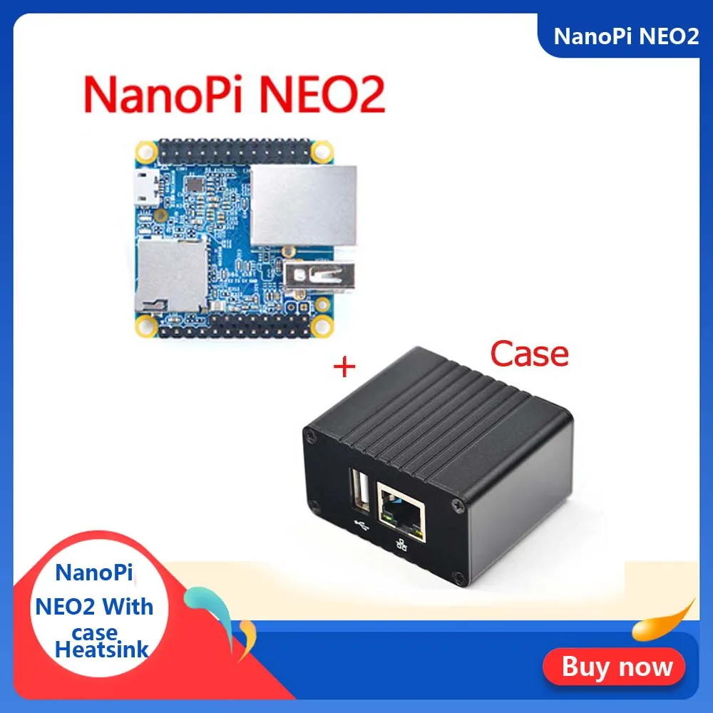NanoPi NEO2 Allwinner H5, 64 бит с высоким уровнем производительности, четырехъядерный процессор A53 демонстрационная плата, бег, UbuntuCore с металлической Чехол комплект