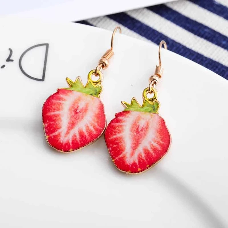 

Korea New Cute Fruit Lady Earrings Strawberry Pineapple Tomato Kiwi Orange Cucumber Dragon Apple Pineapple Girl Fruit Earrings