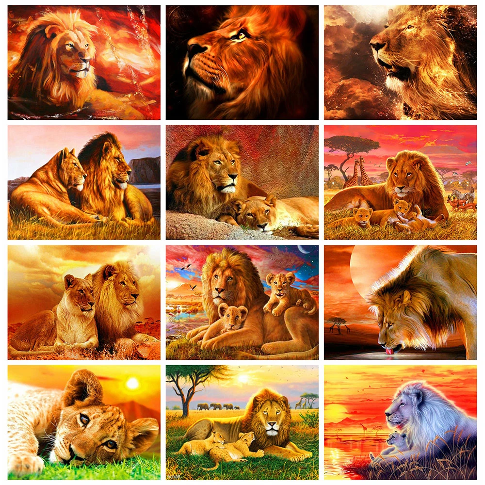 

Huacan Diamond Painting Kit Landscape Animal 5D DIY Diamond Embroidery Sale Lion Mosaic Handmade Gift