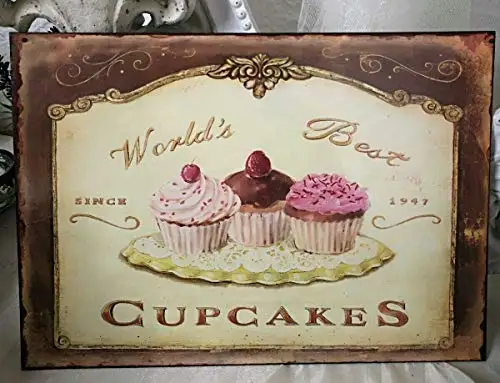 

Metal Sign Mural Cupcakes Vintage Shabby Landhaus Retro Wall Home Bar Pub Vintage Cafe Decor, 8x12 Inch