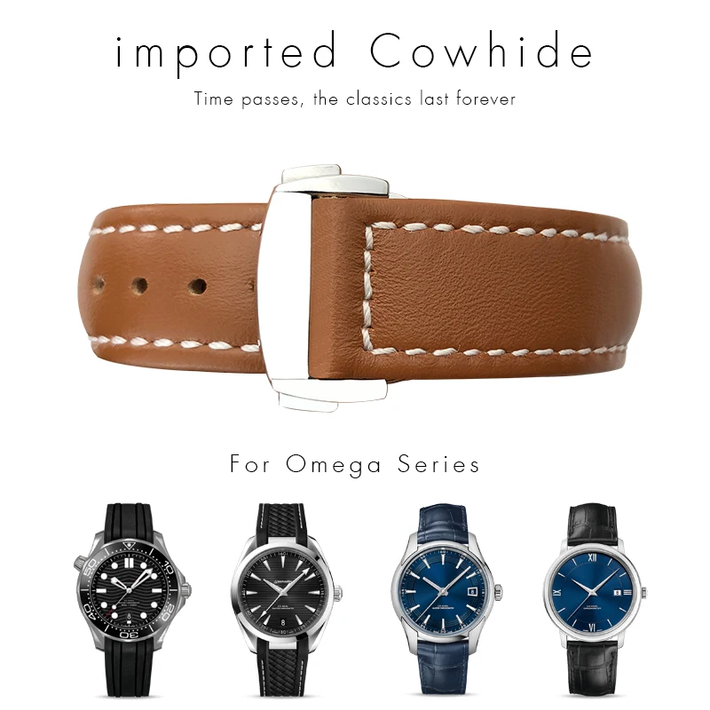Ремешок из коровьей кожи для часов черный синий коричневый браслет Omega Seamaster 300