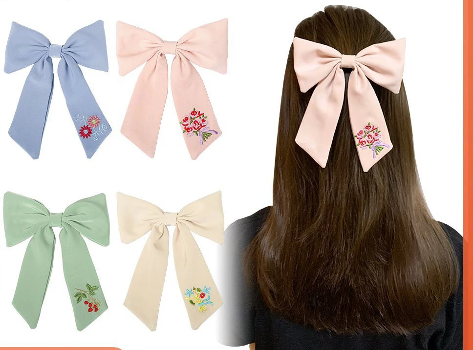 

20pc/lot New Large 5inch Embroiderd Bowknot Hair Clips Women and Girls Hair Bow Hairpins Flower Bows Barrettes Kids Headwear