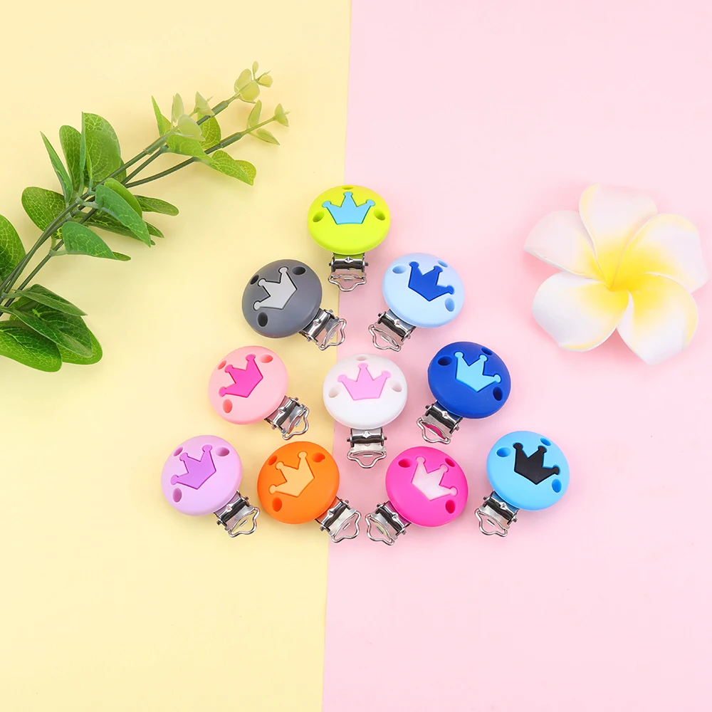 Sunrony-chupete de silicona con Clip para corona, mordedor de dentici&oacute;n para beb&eacute;, collar, herramienta de cuentas, regalo para beb&eacute;, accesorios redondos de coraz&oacute;n, 3 piezas-1