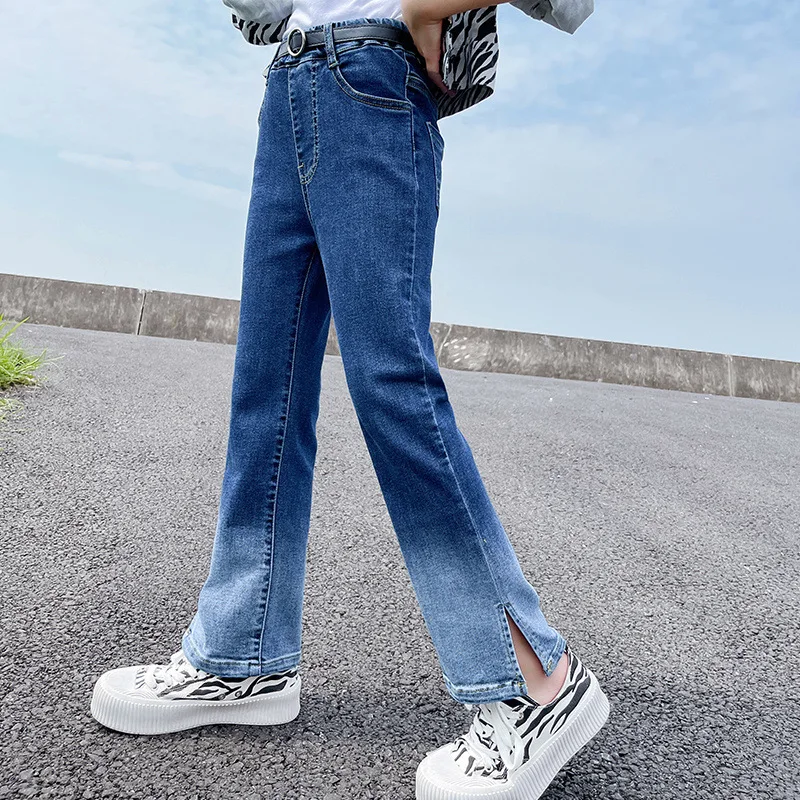 

Teen Girls Spring Summer New Blue Gradient Trousers Children Flared Jeans Teenage Kids Fashion Slim Bottoms Trousers Denim pants