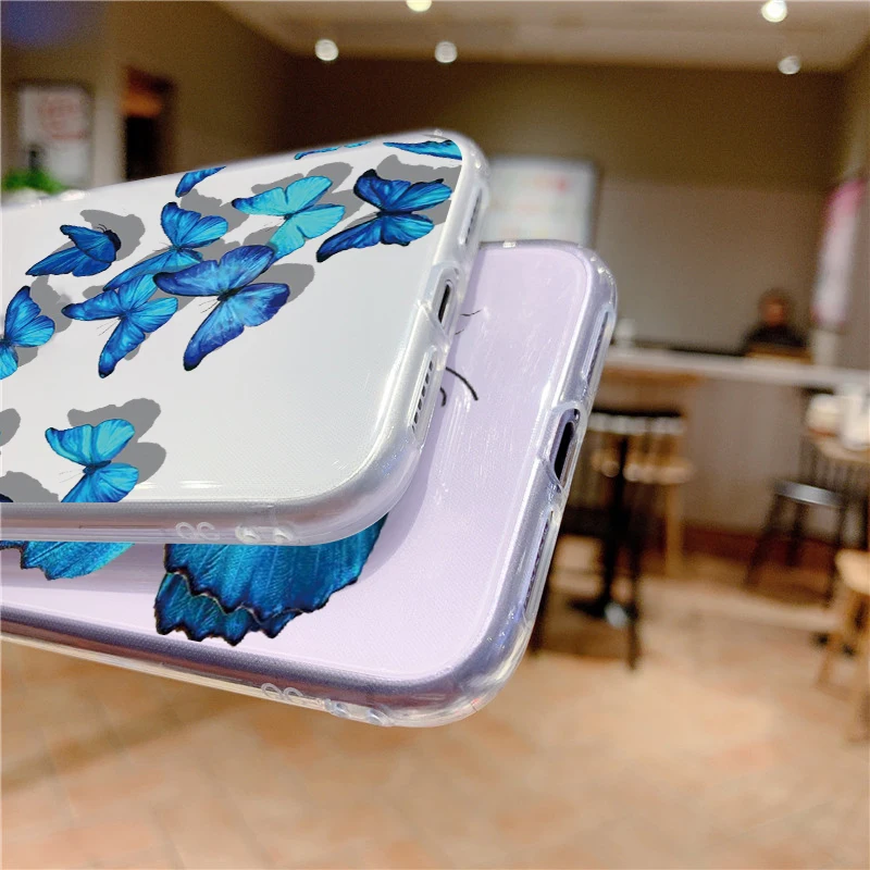 

Transparent Butterfly Pattern Phone Case For iPhone XS 12 11 Pro Max X XR 10 5S 5 SE 2020 6 6S 8 7 Plus Silicone TPU Cover Funda