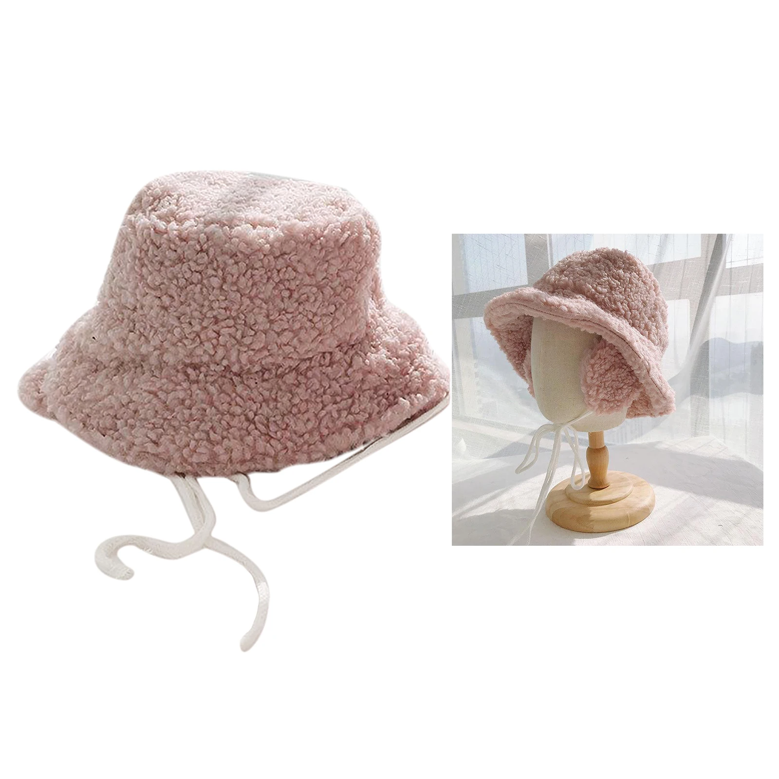 Women Winter Bucket Hat with Earmuffs Vintage Cloche Hats Warm Faux Fur Wool Outdoor Fisherman Cap