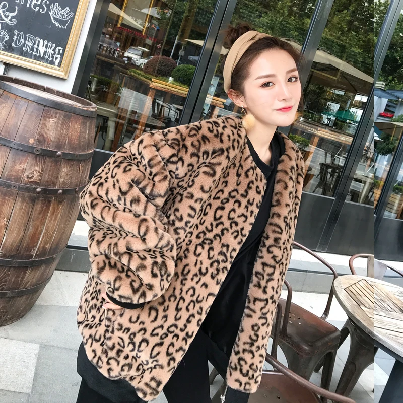 Korean Winter New Fashion Faux Fur Coat Female Leopard Imitation Fur Jacket Women Thick Warm Fluffy h Loose Outwear K162