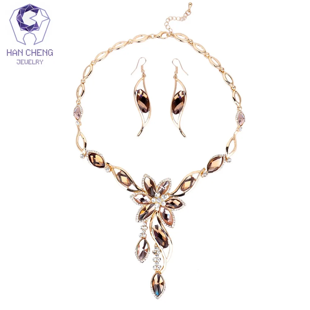 Модное популярное ожерелье HanCheng с подвеской в виде цветка Стразы кристаллами