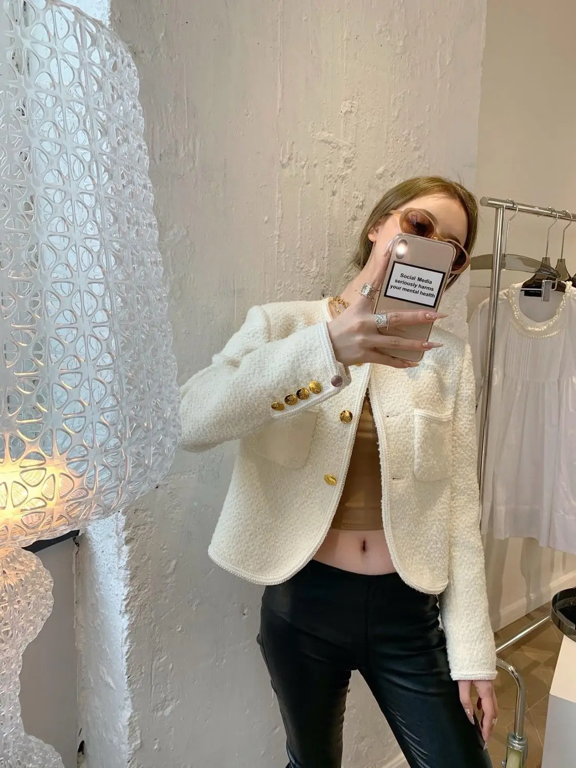 

High 2021FW Luxury Quality Women 56% Wool Tweed Jacket Coat Female Fashion Chic Outerwear 2 Color Rmsx 12.03