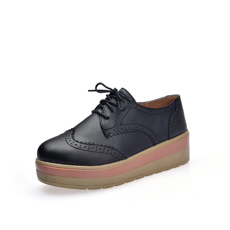 

Женские туфли на плоской подошве, на шнуровке, весна-осень, новинка, Толстая Удобная дышащая кожаная женская обувь