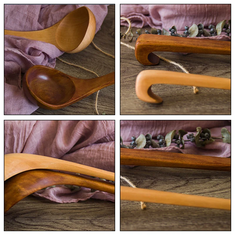 

TTLIFE Thicken Natural Spoon Classic Wooden Soup-ladle Dinnerware Heavy Duty Wood Salad Spoon Kitchen Special Tools