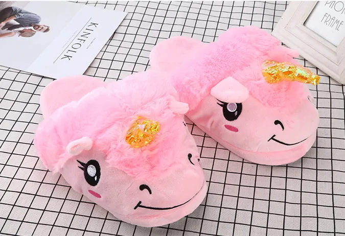 Женские домашние тапочки с смешной единорог сезон осень зима из флока принтом