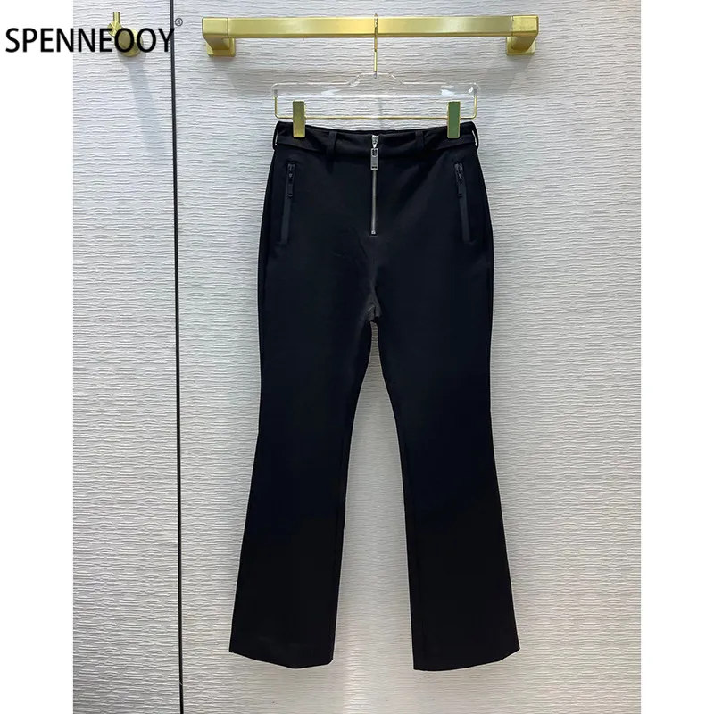 

SPENNEOOY 2021 дизайнерские брендовые модные офисные женские черные расклешенные брюки