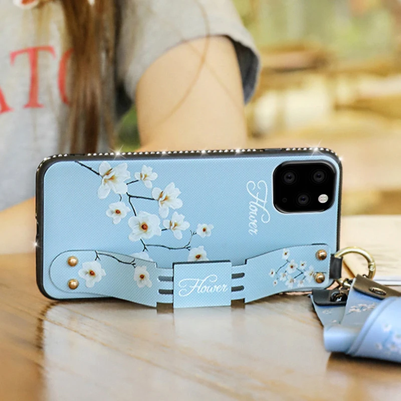 Teppka Case For iPhone 11 Pro Max Xs max Xr 7 6S 8 6 Plus Bling Glitter Strap wristband Embossing Cover |