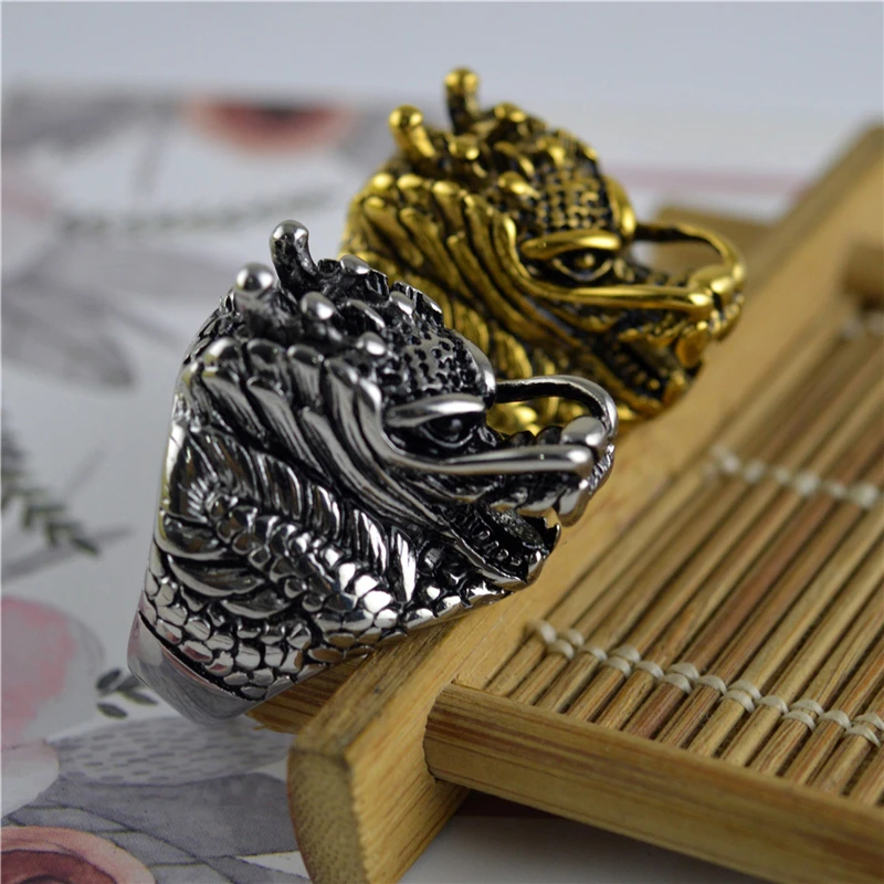 

2021 New Style Gold Color Dragon Finger Ring for Men Women Punk Gothic 316l Stainless Steel Wedding Band Charm Jewelry Male Gift